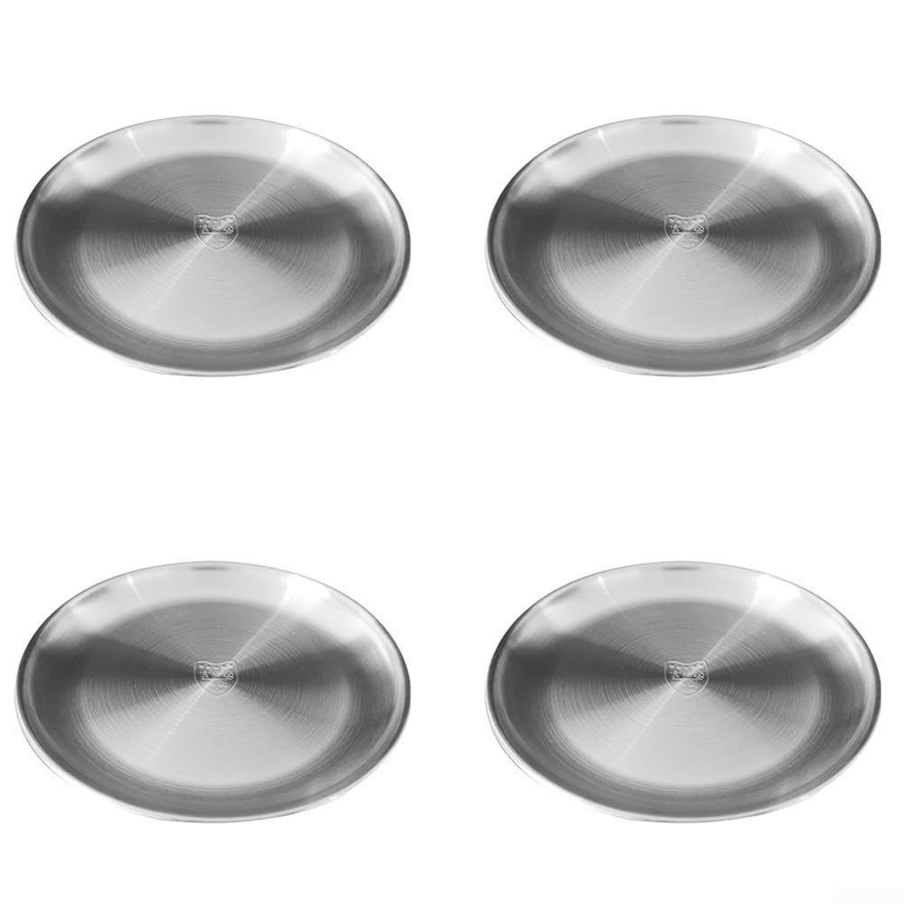 4-Piece Round 304 Stainless Steel Plates, Silver