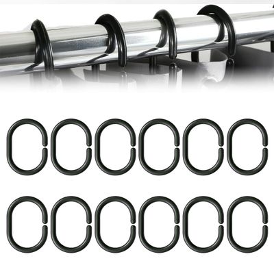 GNALIA Shower Curtain Rings, 12 Pack, Black C-Shape Hooks 5.8cm