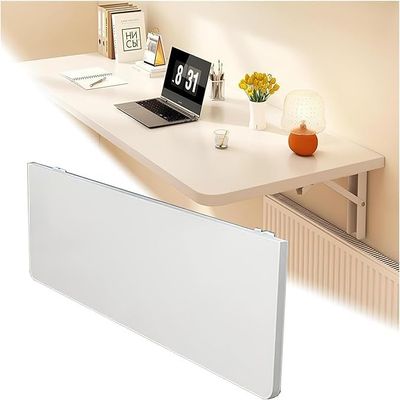 Wall-Mounted Folding Drop-Leaf Wooden Table, White, 120 × 40 cm