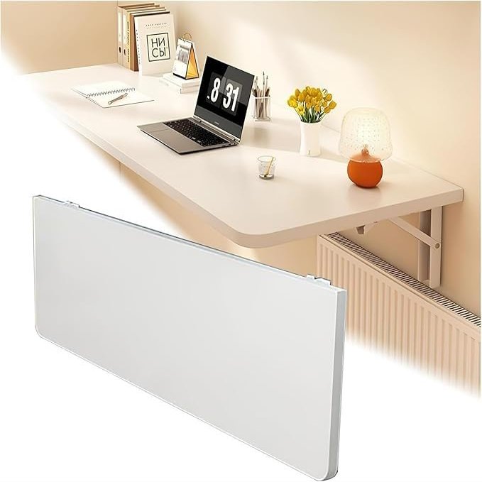 Wall-Mounted Folding Drop-Leaf Wooden Table, White, 120 × 40 cm