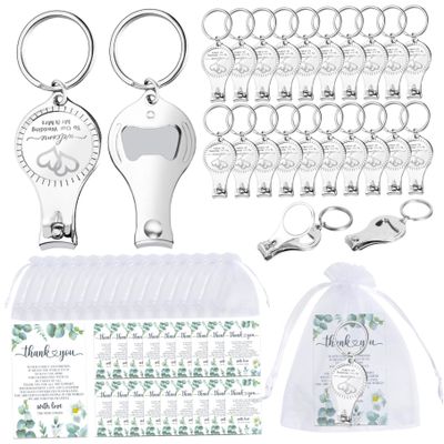 Xdyyjrasa 50 Wedding Guest Favors, Heart Keychains with Bottle Opener and Nail Clipper, Thank-You Cards and Organza Bags