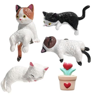 5-Piece Cute Cat Figurine Set with Flower Pot