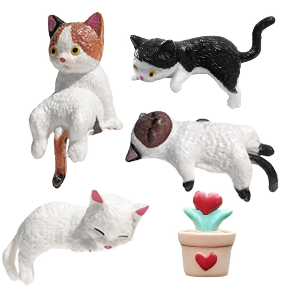 5-Piece Cute Cat Figurine Set with Flower Pot
