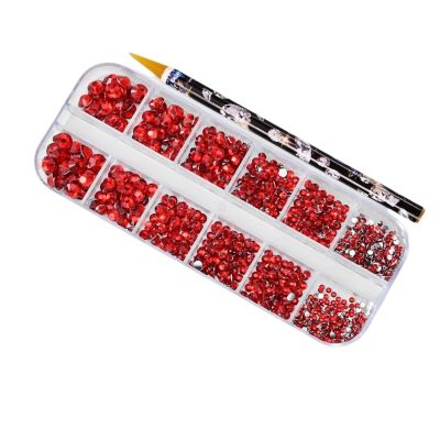 Flat-Back Rhinestones for Nail Art, Crystal, 1.56 mm, Multicolor, 12 Pieces, with Wax Pencil (Ph194-4b)