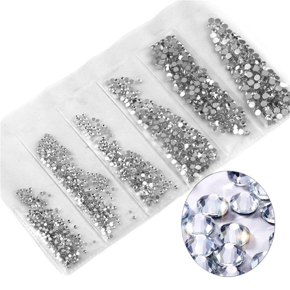 Flat-Back Rhinestones for Nail Art, Glass Rhinestones, SS4–SS12, 1,680 Pieces, Crystal Clear