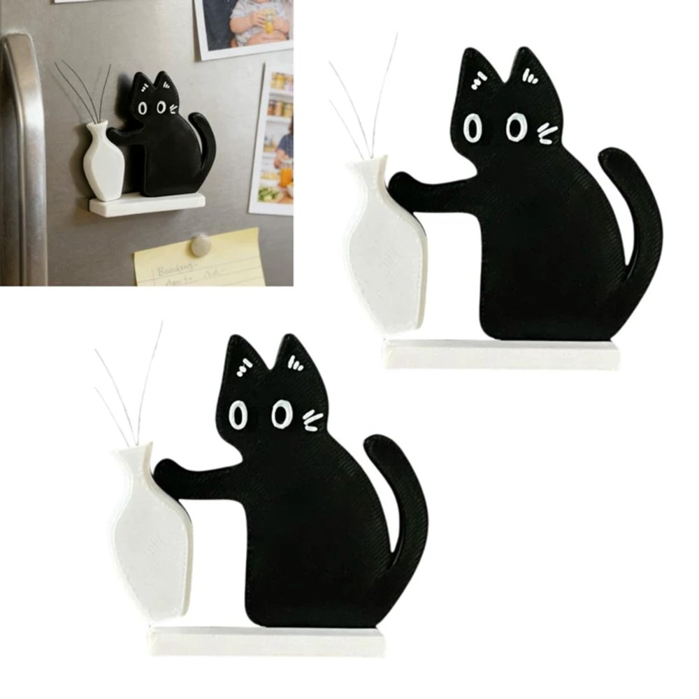 Cat Whisker Storage Magnet, 2 Mini Cat Vase Magnets