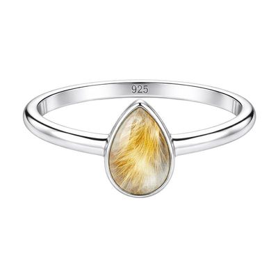 Meadows 925 Sterling Silver Ring with Golden Rutilated Quartz, Oval Gemstone Ring, Handmade Minimalist Jewelry, Gift for Women R-1919AN_57 (18.1)