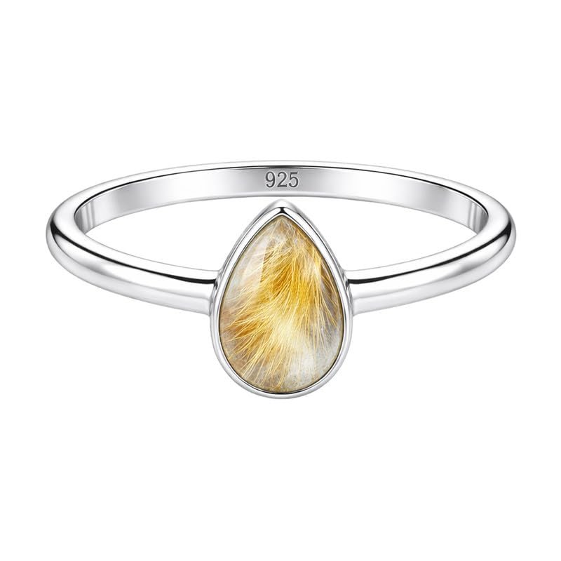 Meadows 925 Sterling Silver Ring with Golden Rutilated Quartz, Oval Gemstone Ring, Handmade Minimalist Jewelry, Gift for Women R-1919AN_57 (18.1)