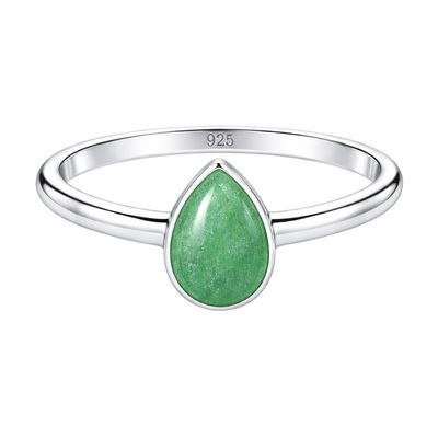 Meadows 925 Sterling Silver Aventurine Ring, Oval Gemstone Ring, Handmade Minimalist Jewelry, Gift for Women R-1919AR_50 (15.9)