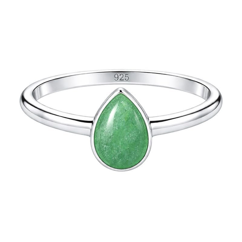 Meadows 925 Sterling Silver Aventurine Ring, Oval Gemstone Ring, Handmade Minimalist Jewelry, Gift for Women R-1919AR_50 (15.9)