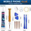 Handy Display Glue - Smartphone Back Adhesive with Repair Kit, Universal Craft Glue for Plastic, Glass, Metal, Ceramic, 15ml x 2, Black and Clear view 2
