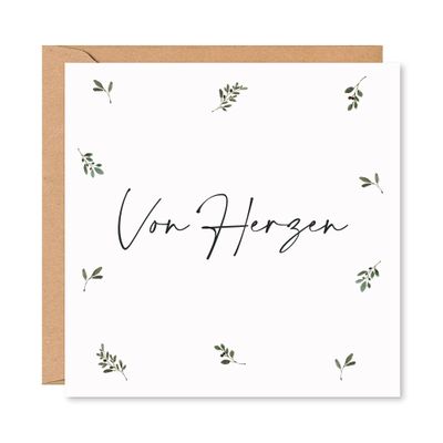 Wedding Card – “From the Heart” Leaf Design | Square Folded Card (15 x 15 cm) with Kraft Envelope, Blank Inside (12)