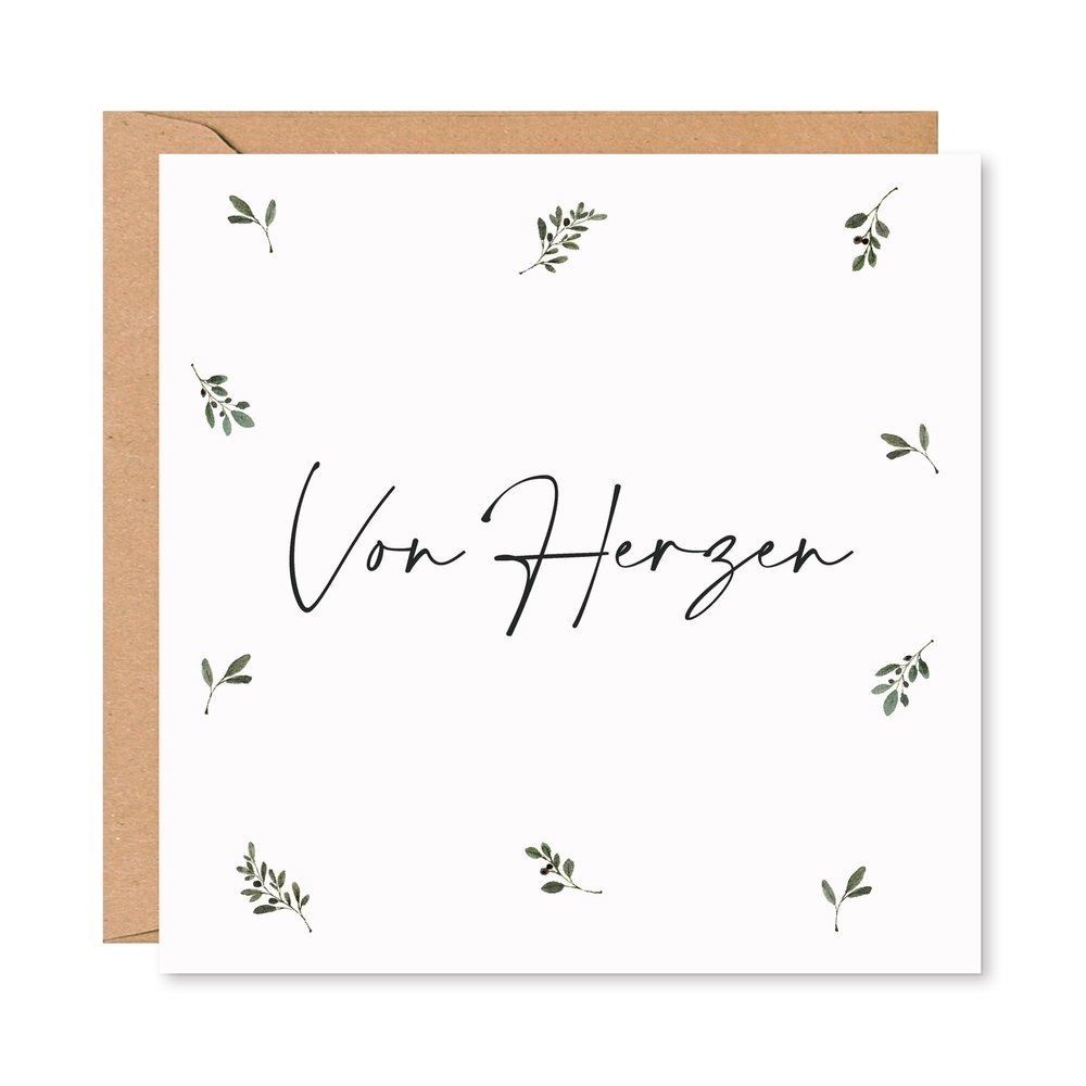 Wedding Card – “From the Heart” Leaf Design | Square Folded Card (15 x 15 cm) with Kraft Envelope, Blank Inside (12)