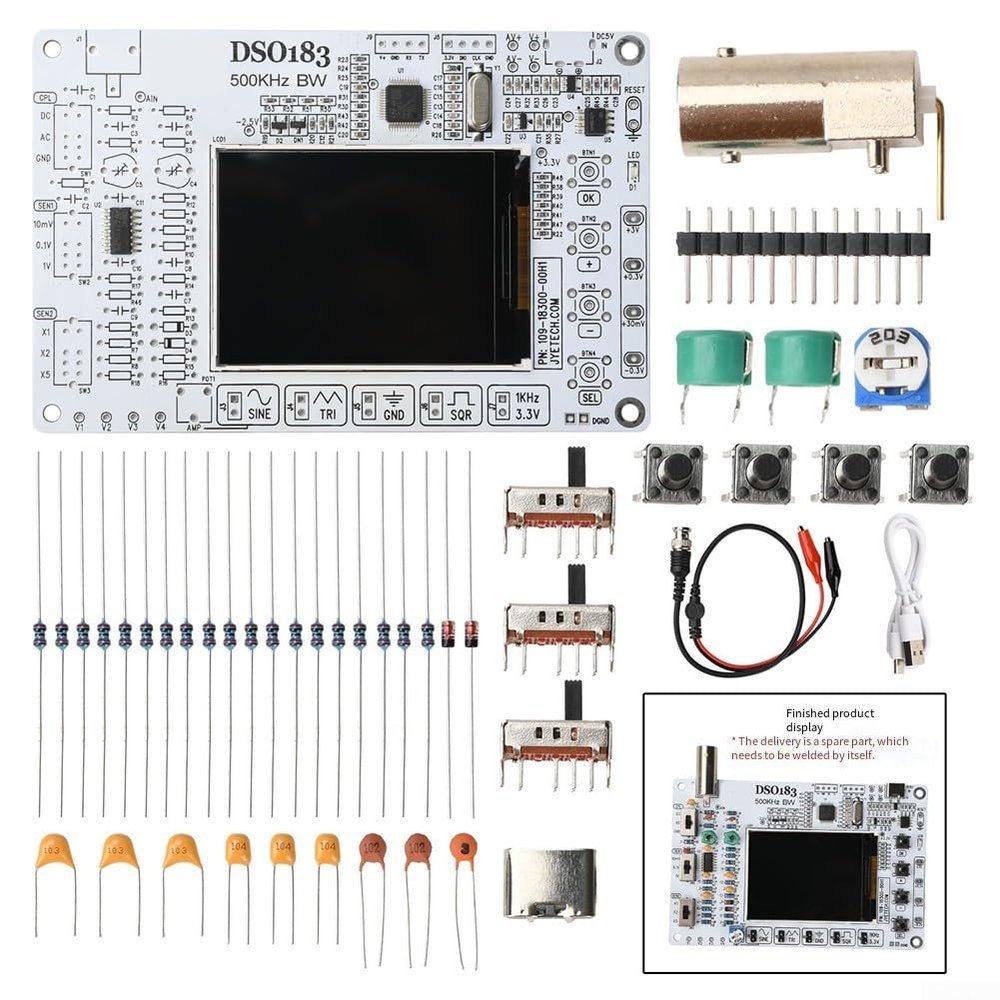 DSO183 5 V Digital Oscilloscope Kit with Signal Generator, 500 kHz, 1.5 MS/s