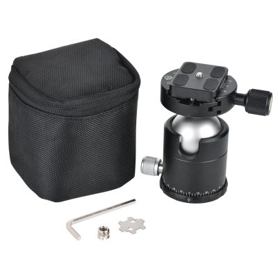 Akozon Aluminum Alloy Ball Head, 44 mm Panoramic Tripod Head with 1/4-Inch Quick-Release Plate and Bubble Level for DSLR Cameras and Telephoto Lenses