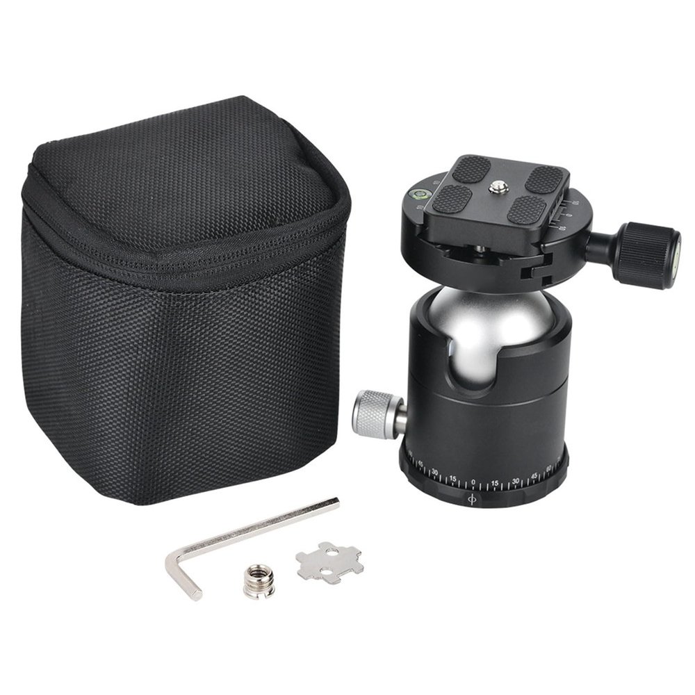 Akozon Aluminum Alloy Ball Head, 44 mm Panoramic Tripod Head with 1/4-Inch Quick-Release Plate and Bubble Level for DSLR Cameras and Telephoto Lenses
