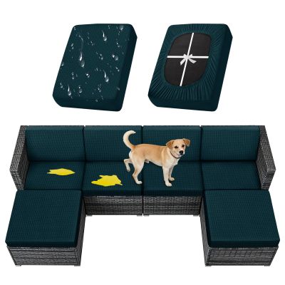 Sfcover Waterproof Stretch Jacquard Outdoor Sofa Cushion Cover, Teal Blue, W230–280 x D50–70 cm