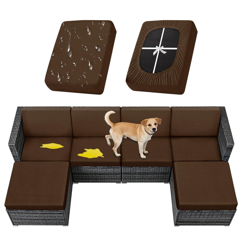 Sfcover Waterproof Stretch Jacquard Cushion Cover for Outdoor Sofa, Light Coffee, W165–200 × D65–95 cm
