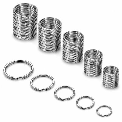 50 Pcs Key Rings, 5 Sizes (30mm, 28mm, 25mm, 20mm, 15mm) Stainless Steel