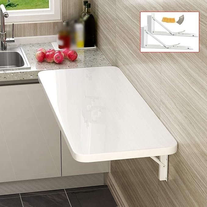 Wall-Mounted Folding Table, Floating Multifunctional Dining and Computer Desk, White, 100 x 30 cm