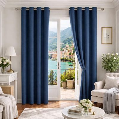 YUJOQUP Blackout Linen Curtains with Grommets, 2-Piece Set, Blue, 190 x 180 cm