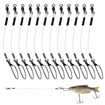 12-Piece 30 cm Fluorocarbon Fishing Leaders with Swivels and Snaps