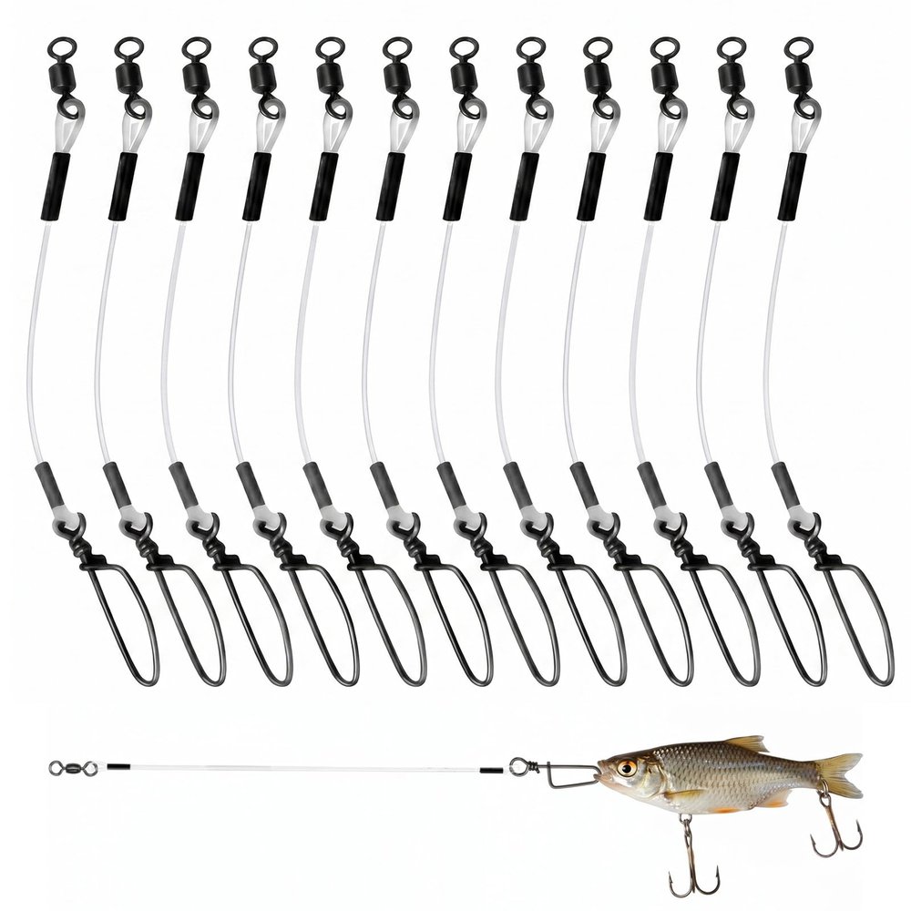12-Piece 30 cm Fluorocarbon Fishing Leaders with Swivels and Snaps