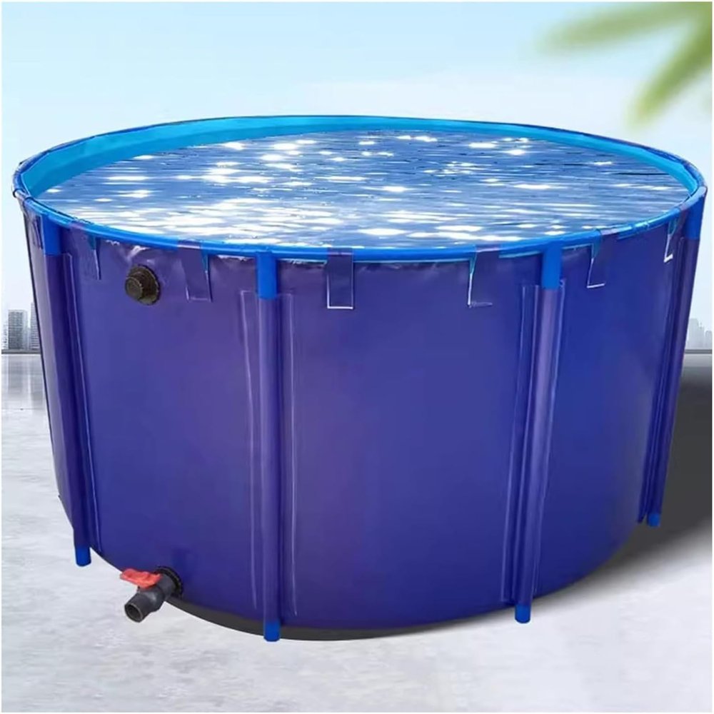 Generic Rugged Portable Round PVC Fish Pond with Steel Frame, 2 x 0.6 m, Above-Ground Pool for Koi, Water Storage, Foldable Pond Liner, Garden Decor