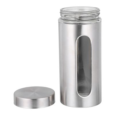 JHKNNK Stainless Steel and Glass Storage Jar, 1,200 ml, Silver