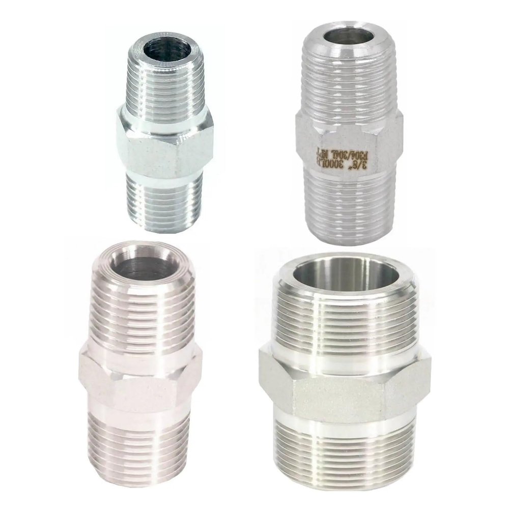 BYLSAGWHT 200 Bar 1/8" 1/4" 3/8" 1/2" 3/4" 1" 1-1/4" 1-1/2" 2" NPT Male 304 Stainless Steel Hex Nipple Forged Pipe Fitting for Water, Gas, Oil (2") Brass Hose