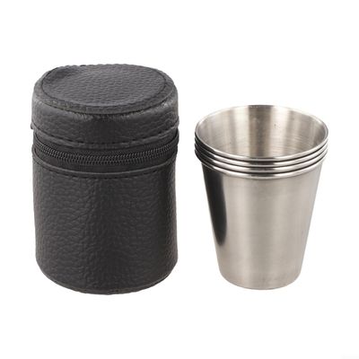 Stainless Steel Shot Glasses, 4-Piece Set with PU Leather Case, 30 ml, 70 ml