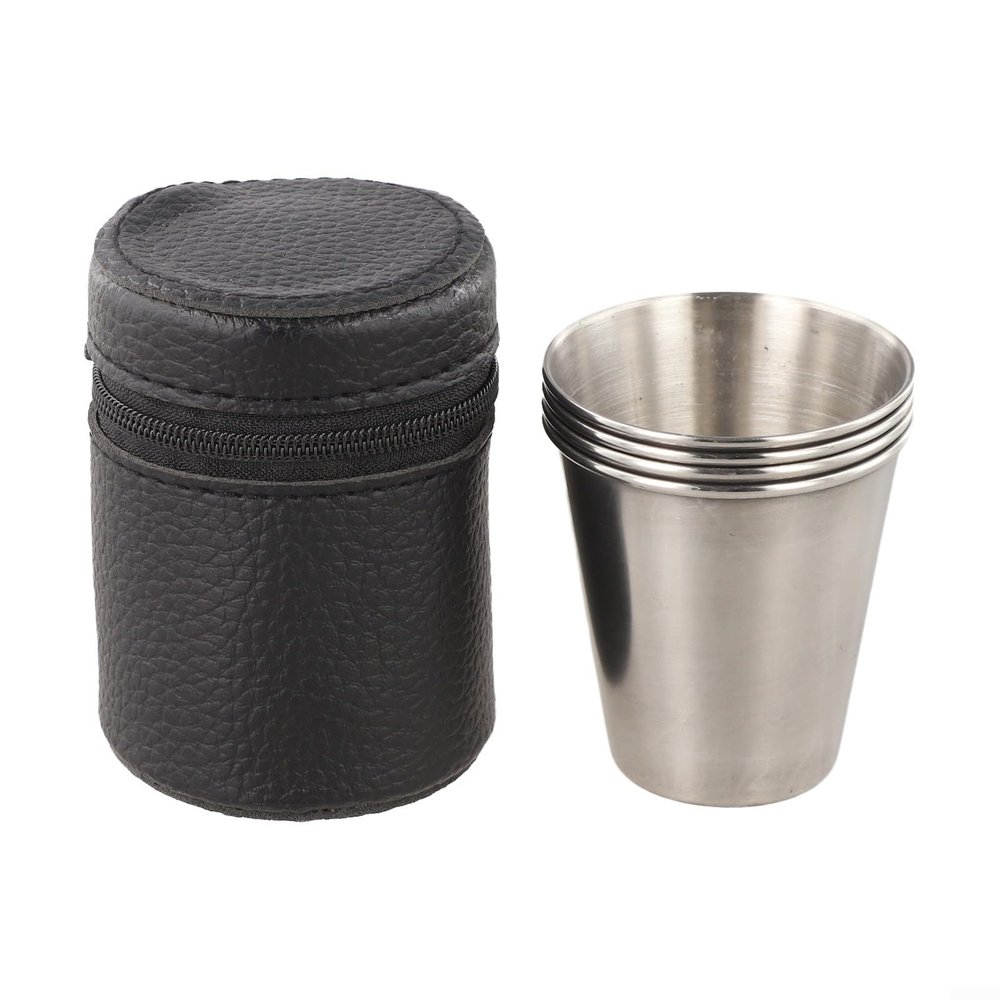 Stainless Steel Shot Glasses, 4-Piece Set with PU Leather Case, 30 ml, 70 ml