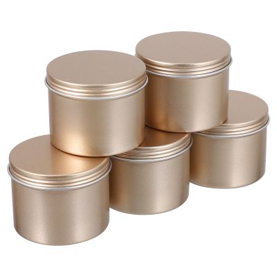 MALUGOGO Empty Aluminum Cans, 100 ml, Lightweight, Christmas Treat Box, Metal Container for Candle Making and Organizing Small Items, Golden Party Treat Holder, 5 Pack