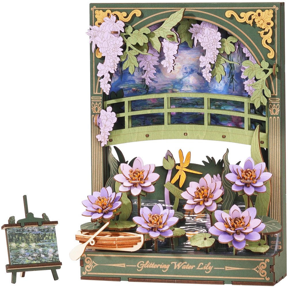 ROBOTIME 3D Wooden Water Lily Puzzle with LED