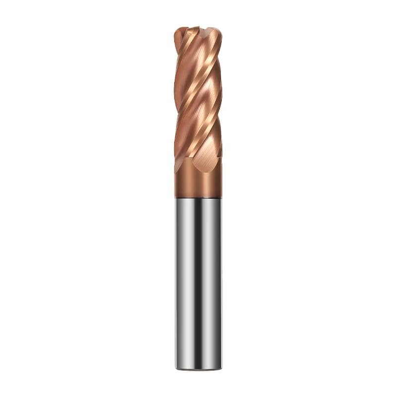 Single-Flute Spiral Cutter, HRC55 Corner Radius 4F Ball Nose CNC Tungsten Steel Cutter, Coated Surface for Metalworking (1R0.2 x 4 x 50)