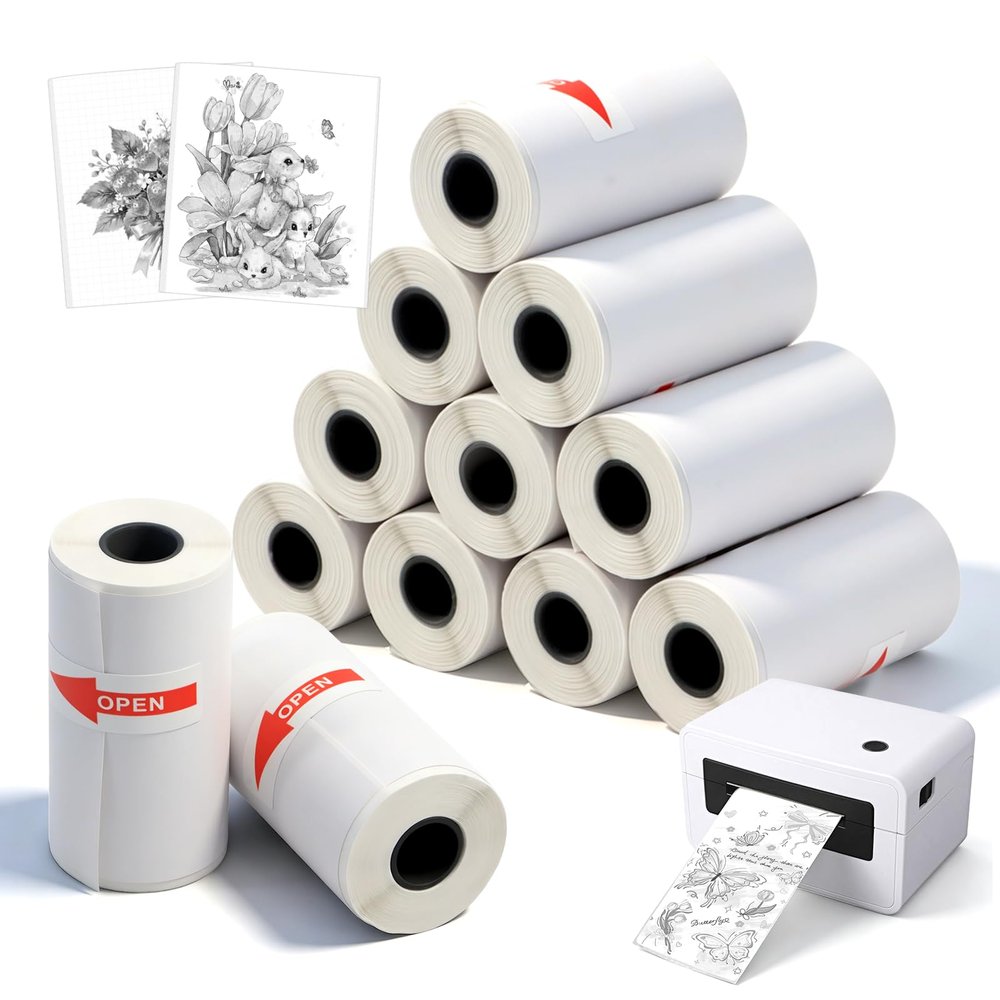 Scettar 13-Roll Self-Adhesive Thermal Paper, 53 x 28 mm Labels for Phomemo T02/M02/M02S Mini Printers, Home, Office & DIY