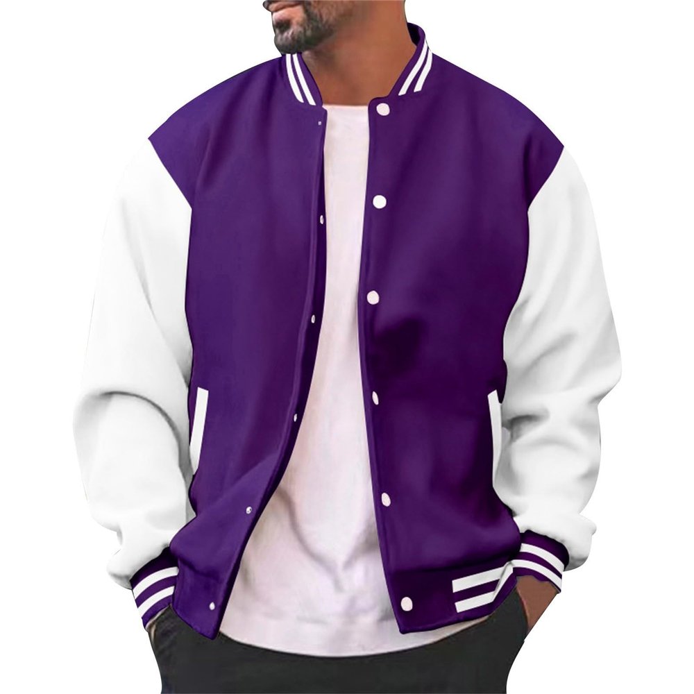Duohropke Men's Varsity Jacket with Stand Collar
