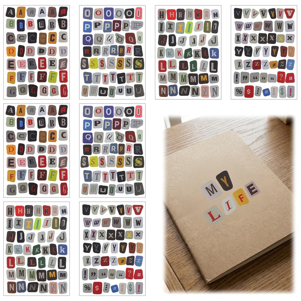 8 Sheets Vintage Alphabet Stickers