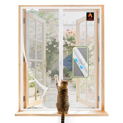 SCREEN DOOR Window Insect Screen 160 x 165 cm, No Drilling, Fiberglass, Flame-Retardant and Tear-Resistant, Two-Way Zippers, Black