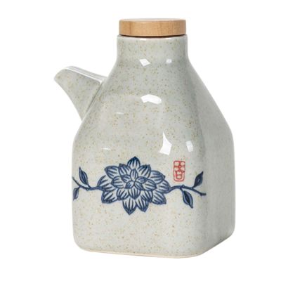 EUXHTYWP Ceramic Olive Oil Dispenser Bottle, Japanese-Style Soy Sauce Dispenser with Lid, Leak-Resistant, White