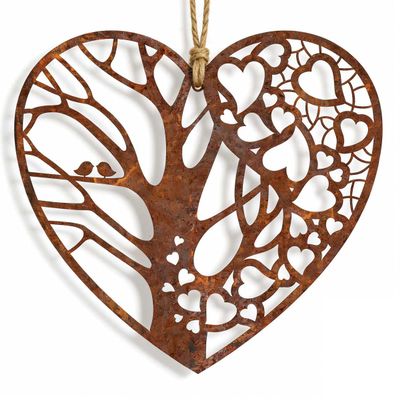 Rusty Heart-Shaped Metal Garden Wall Decor, 30 cm