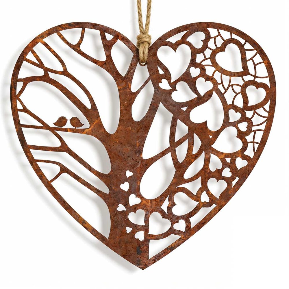 Rusty Heart-Shaped Metal Garden Wall Decor, 30 cm