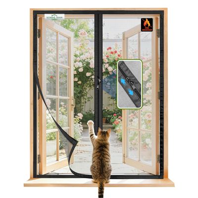 SCREEN DOOR Window Screen, 155 x 155 cm, No Drilling, Fiberglass, Flame-Retardant and Tear-Resistant, Black