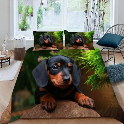 3D Dachshund Bedding Set, 155 x 200 cm, Soft Microfiber, 3-Piece