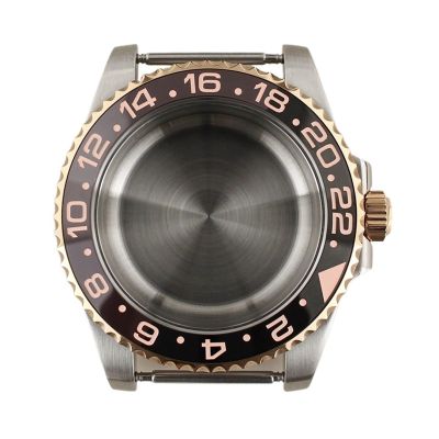 Gladiaond 1-Piece 40 mm Silver/Rose Gold Watch Case with Band and Sapphire Crystal for ETA 2824, 28.5 mm Dial (Two-Tone Bezel D)