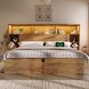 180 x 200 cm Double Bed Frame with Hydraulic Storage, Nightstands, LED Headboard & USB-C, Oak, No Mattress view 3