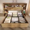 180 x 200 cm Double Bed Frame with Hydraulic Storage, Nightstands, LED Headboard & USB-C, Oak, No Mattress view 4