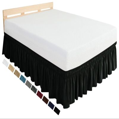 Bed Skirt 140x200, 160x200, 180x200, 200x200 with Ruffles, Soft Polyester, 38/45 cm Drop, Three-Sided Wrap, Black, 135x190+38 cm