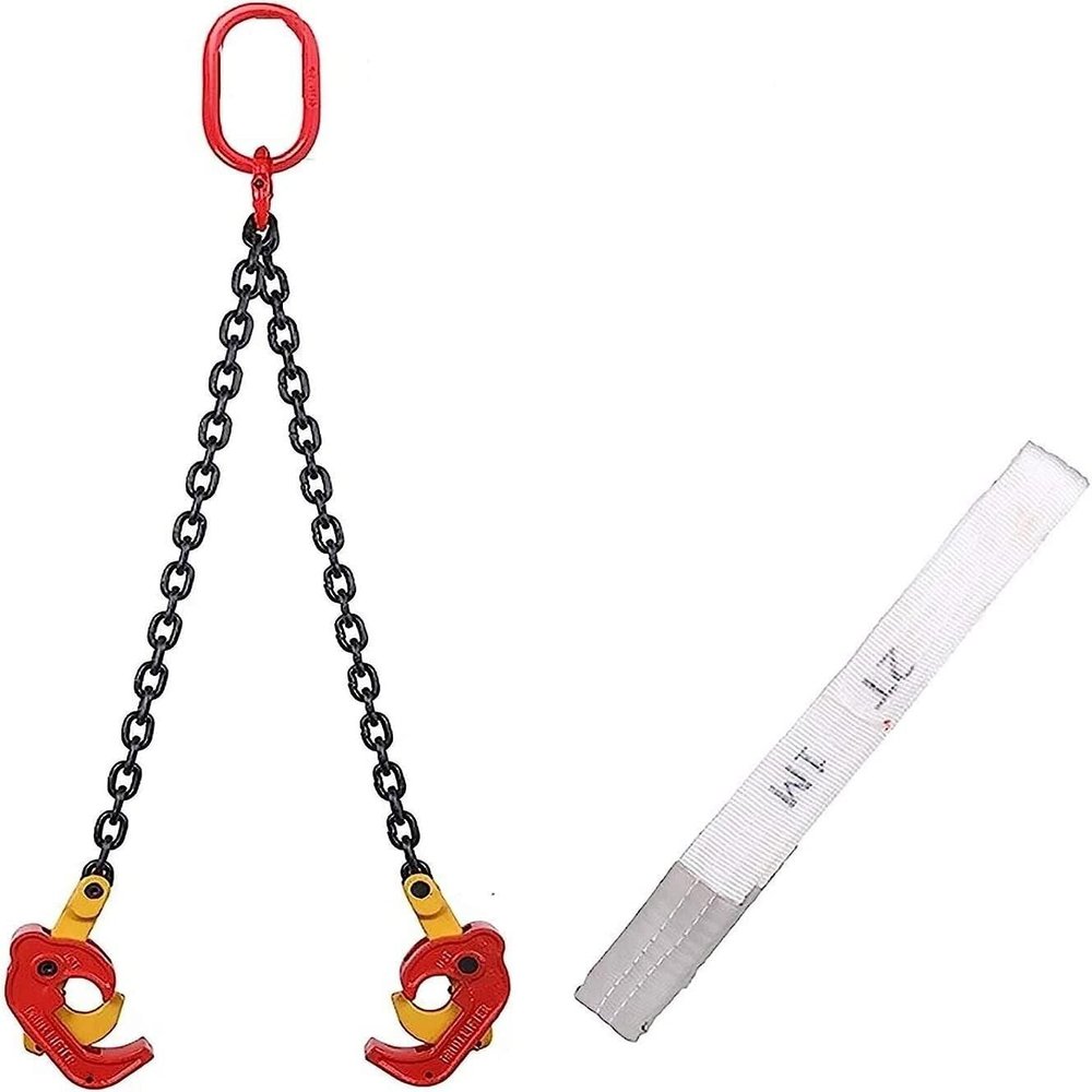 2,200 lb Metal Drum Lifter, 1-Ton Double-Chain Sling, Color A