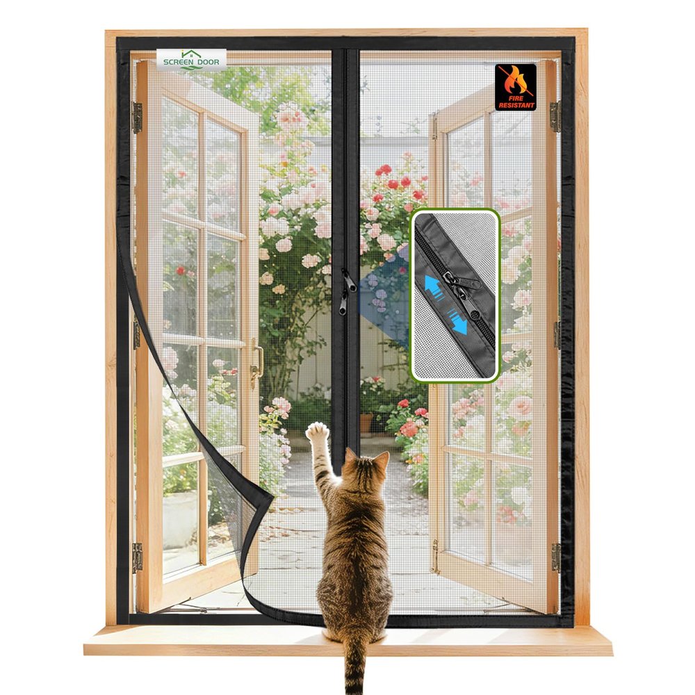 SCREEN DOOR Fiberglass Window Insect Screen, 160 x 110 cm, No Drilling, Black